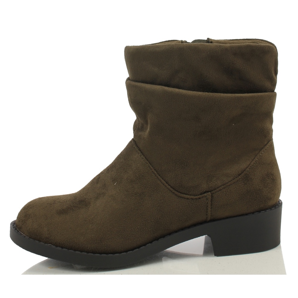 Girls Khaki Slouchy Mid Calf Riding Low Heel Boot - Picture 2 of 6